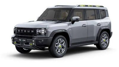 Gray Jetour off-road SUV shown in a three-quarter front view with roof rails, set against a white background.