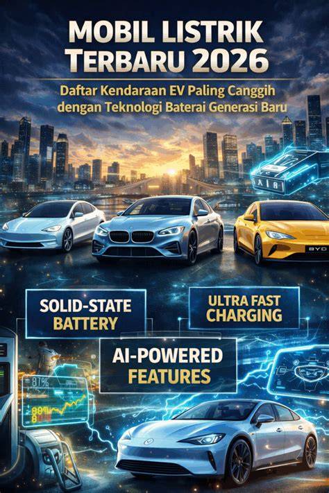 Promotional poster for 2026 new electric cars highlighting solid-state battery, ultra-fast charging, and AI-powered features in a futuristic cityscape with sleek cars.